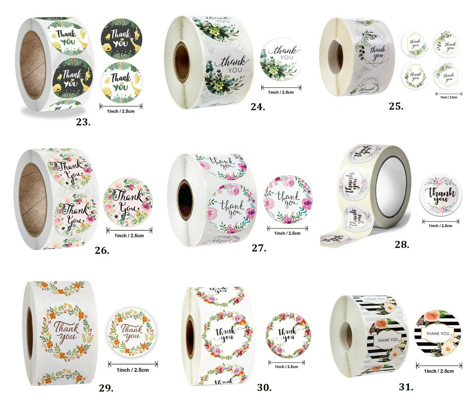 500pcs Thank You Stickers Roll Round Flowers Label Party Gift Art Craft Wedding