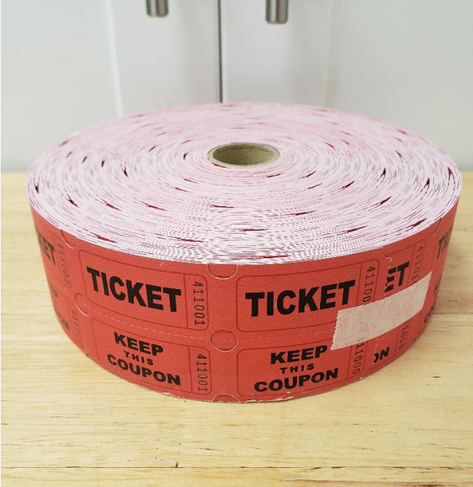 Roll of 2000 Red Double Stub Raffle Tickets Split the Pot 50/50