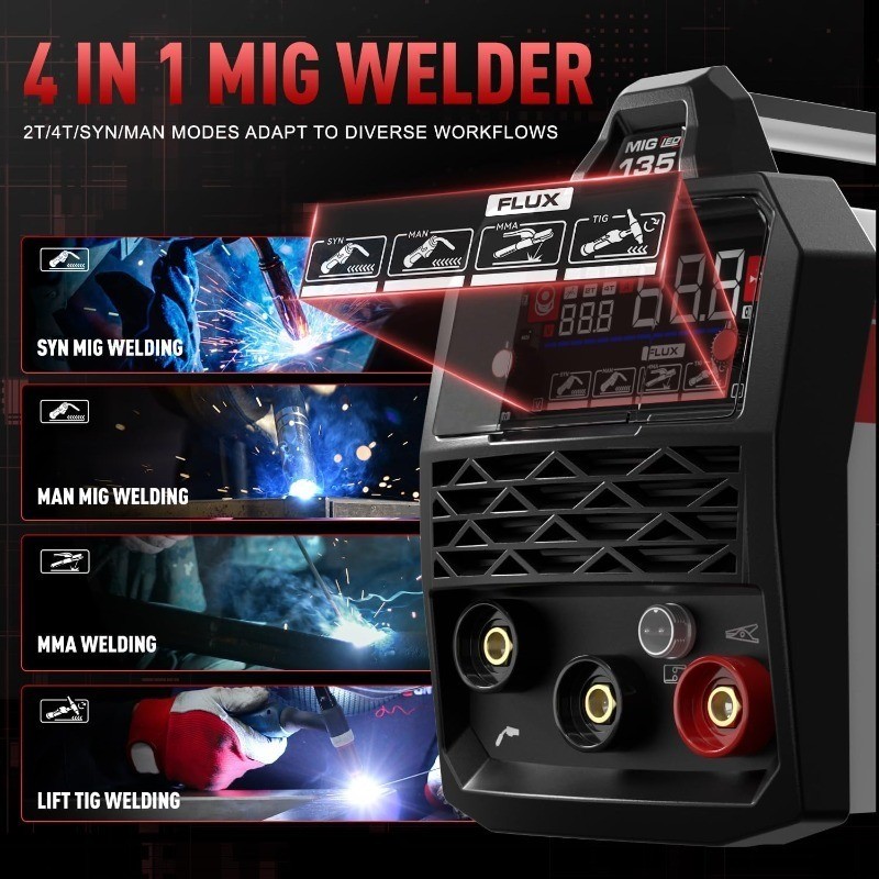 135Amp MIG Welder 110V/220V Dual Voltage, Portable Gasless Welder Flux MIG/Lift