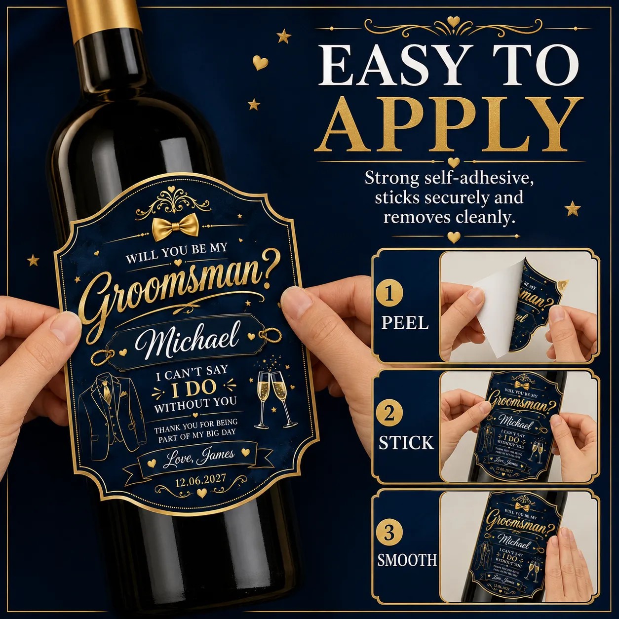 Personalised Groomsman Proposal Bottle Label Sticker Wedding Gift