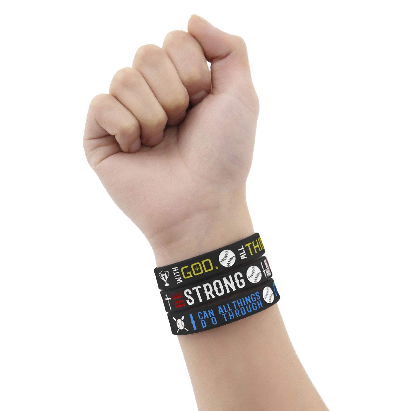 Power of Faith Baseball Bible Verse Silicone Wristbands with Christian Inspir…