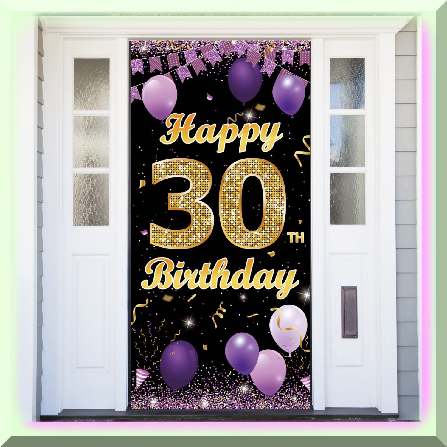 30th Birthday Purple Gold Door Banner