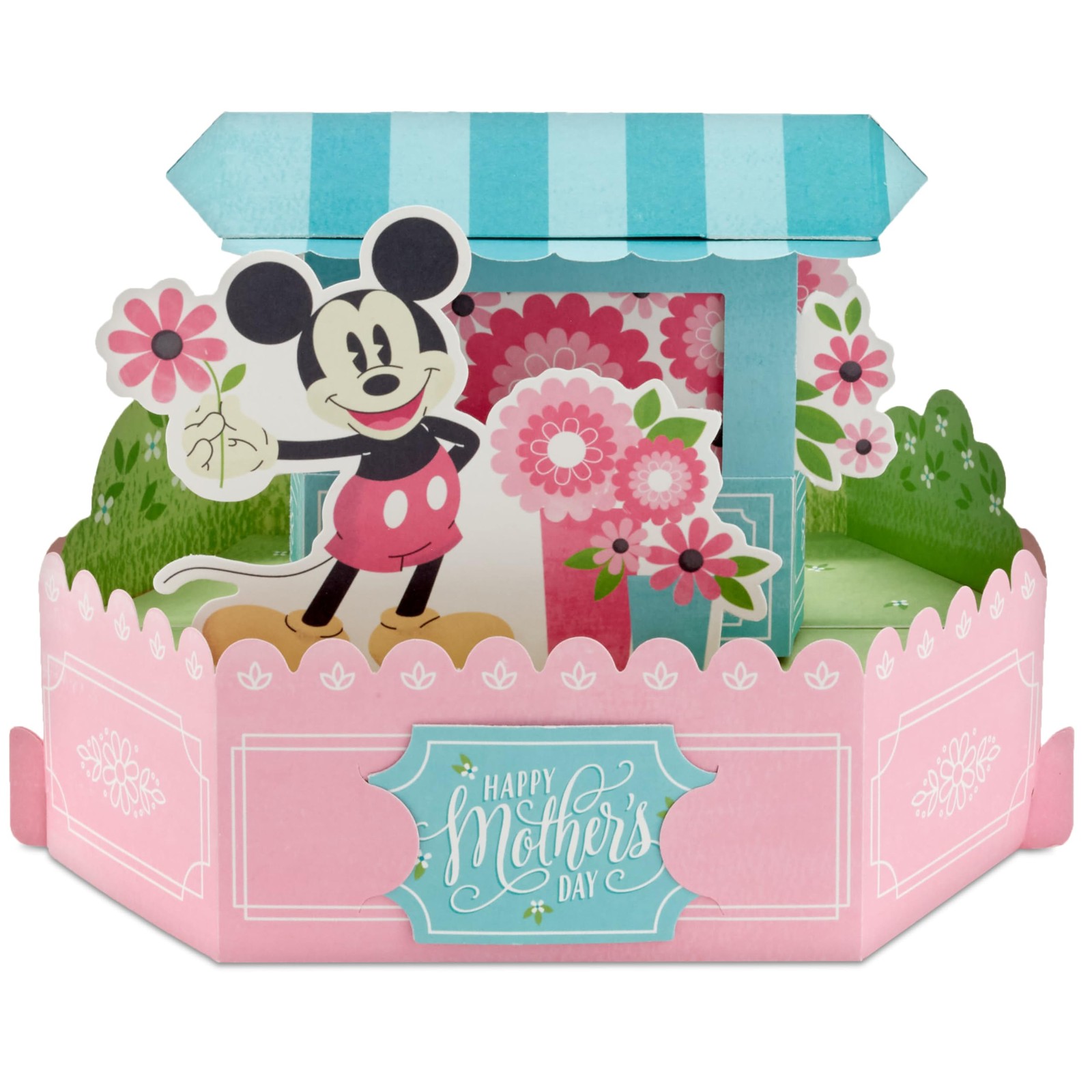 Hallmark Paper Wonder 9 x 6.25 inches, Pop Up Mickey Mouse Flower Cart