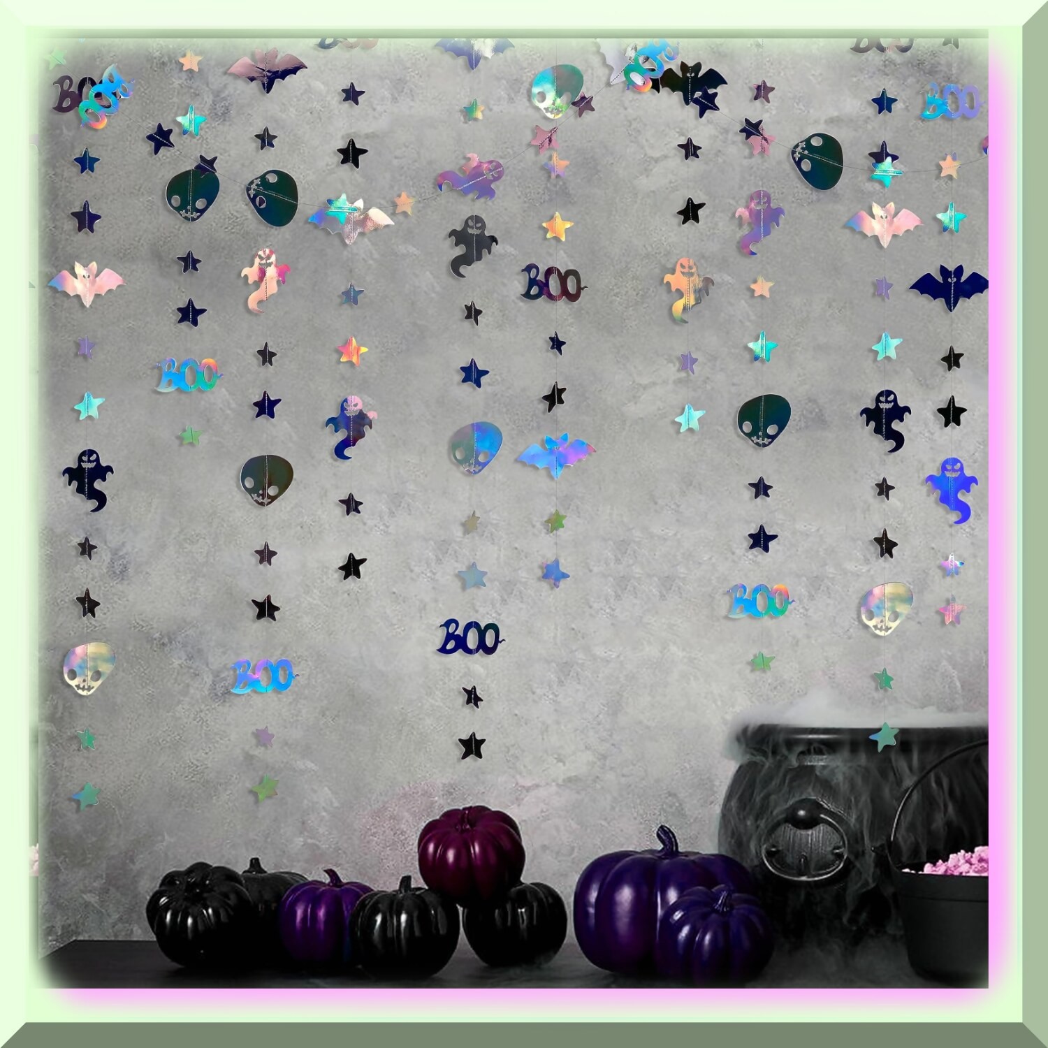Iridescent Halloween Ghost Bat Skull Garland