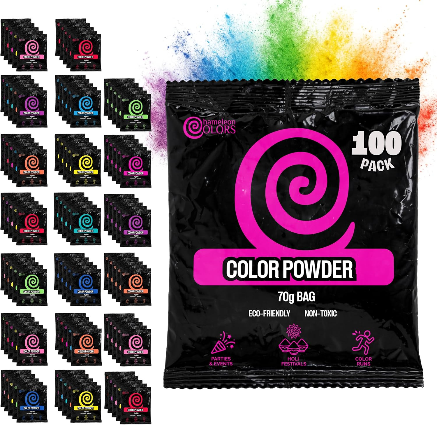 70G Individual Color Powder Packs – 100 Pack – 10 Vibrant Colors – Non-Toxic & G