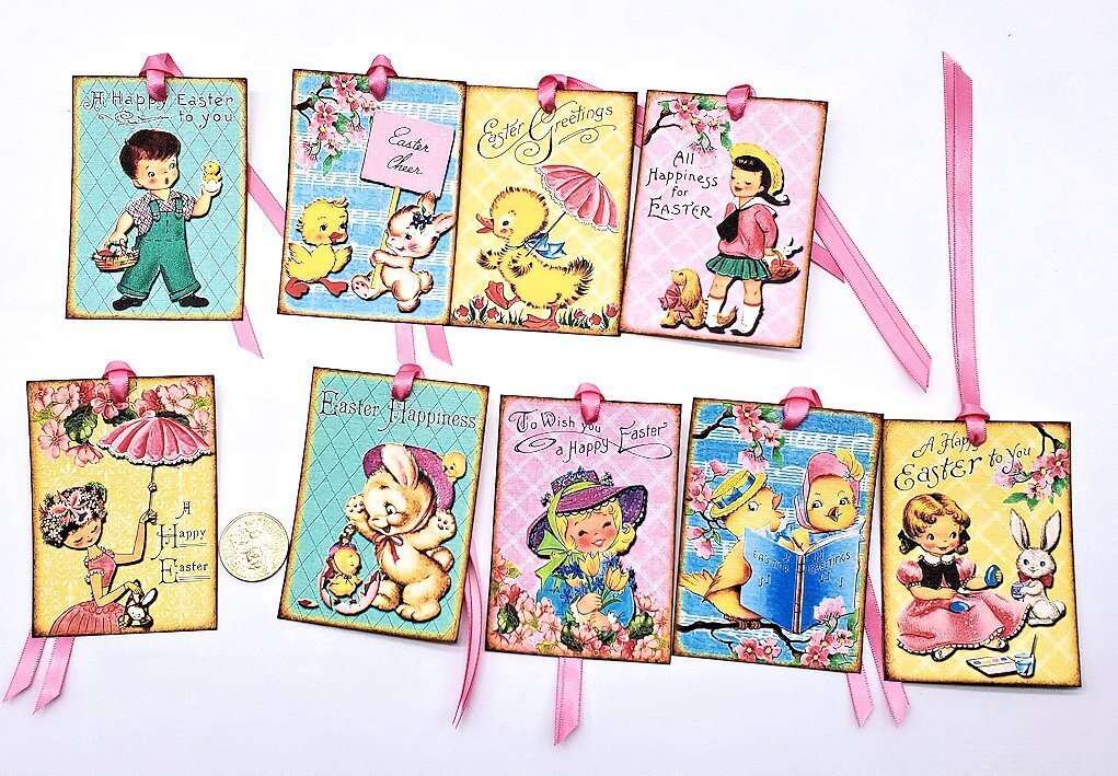 9-Easter-Retro-1950’s-Mid Century-Junk Journal-Linen Cardstock-Gift-Hang-Tags