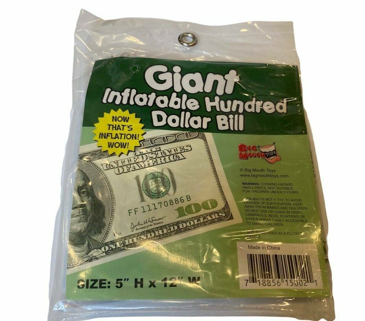 2 Jumbo Inflatable $100 Hundred Dollar Money Bills ~ Party Gag Joke Toy Favors