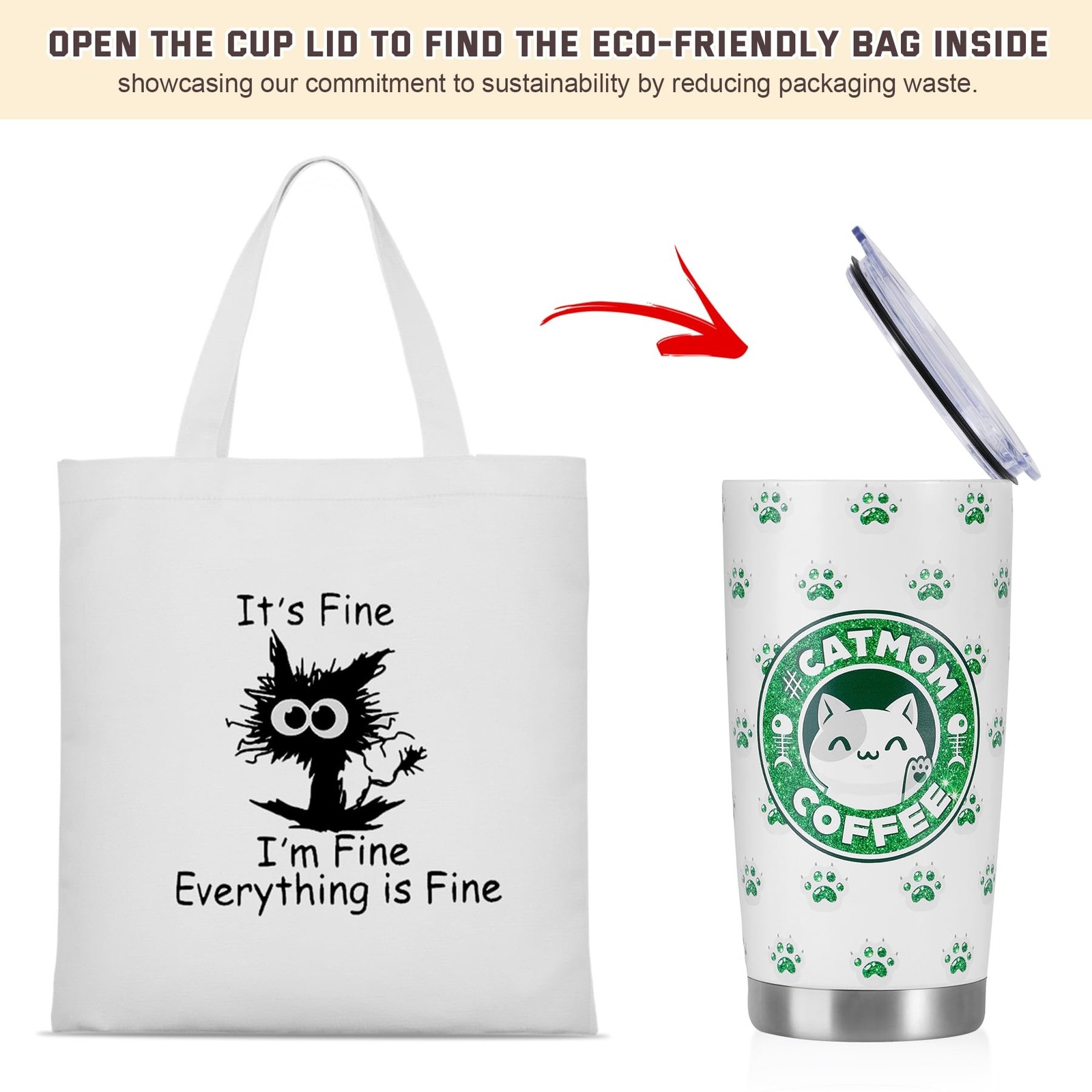Cat Mom Gifts, Cat Lover Gifts for Women, 20 OZ Tumbler & Canvas Tote Bag – F…