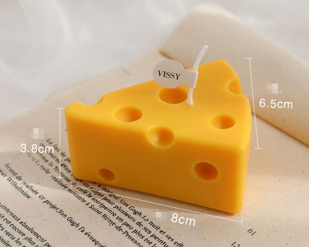 Cheese Shaped Scented Decorative Candle – Cute Fun Home Kitchen Food Decor Gift