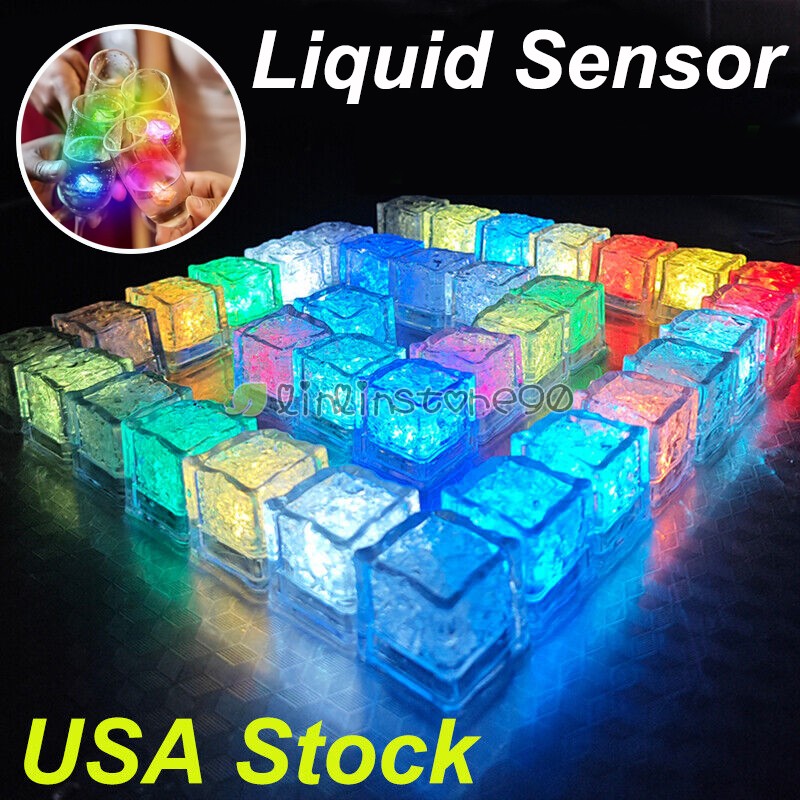 LOT Reusable Water RGB Flash Light Up LED Ice Cube Color Changing Party Luminous