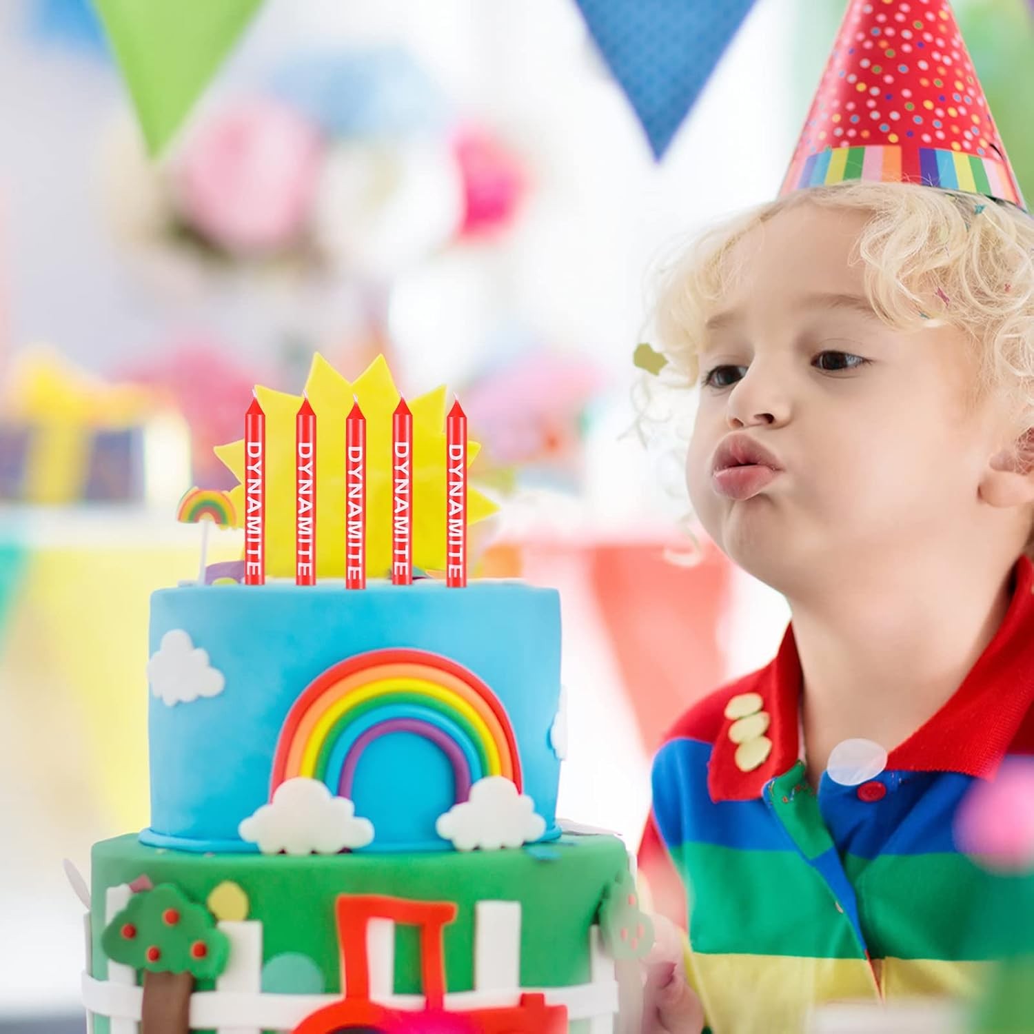 Tondio Pixel Dynite Themed Birthday Candles Cake pers for Boys