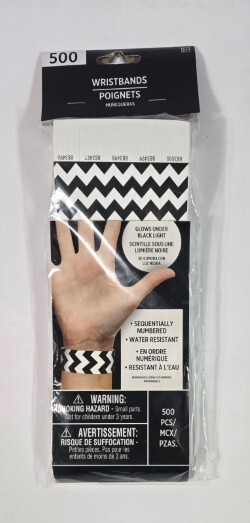 Amscan Wristbands 500 Count Black & White Chevron Pattern, Sequentially Numbered