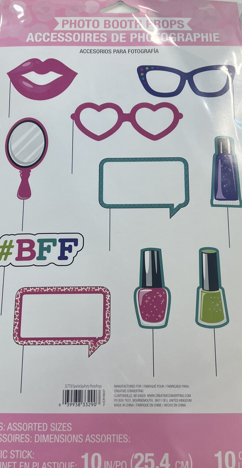 Creative Converting 10-Piece Assorted Photo Booth Props, Sparkle Spa Party!