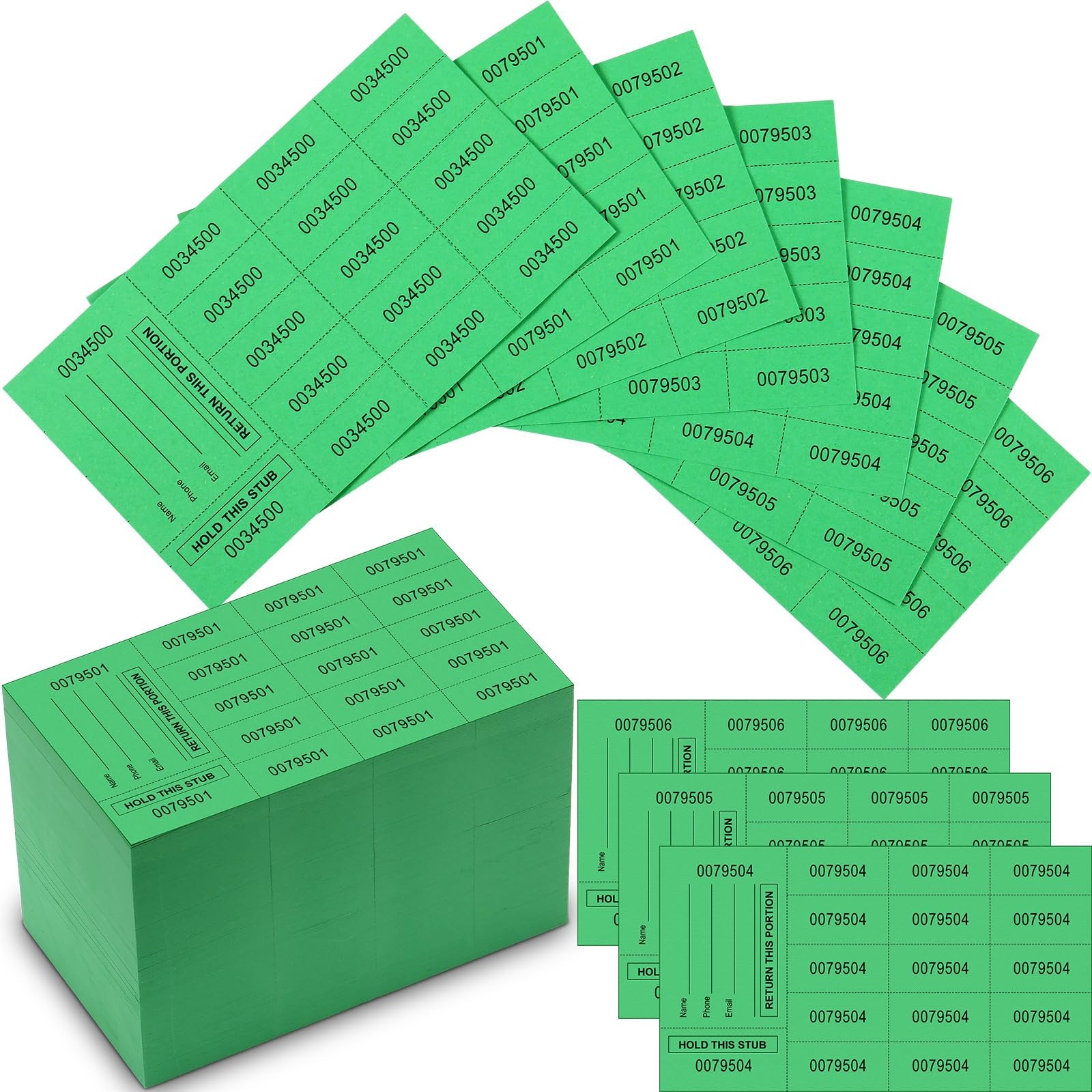 1000 Sheets Raffle Tickets Green Chinese Auction 15 Bid Numbers Per Sheet