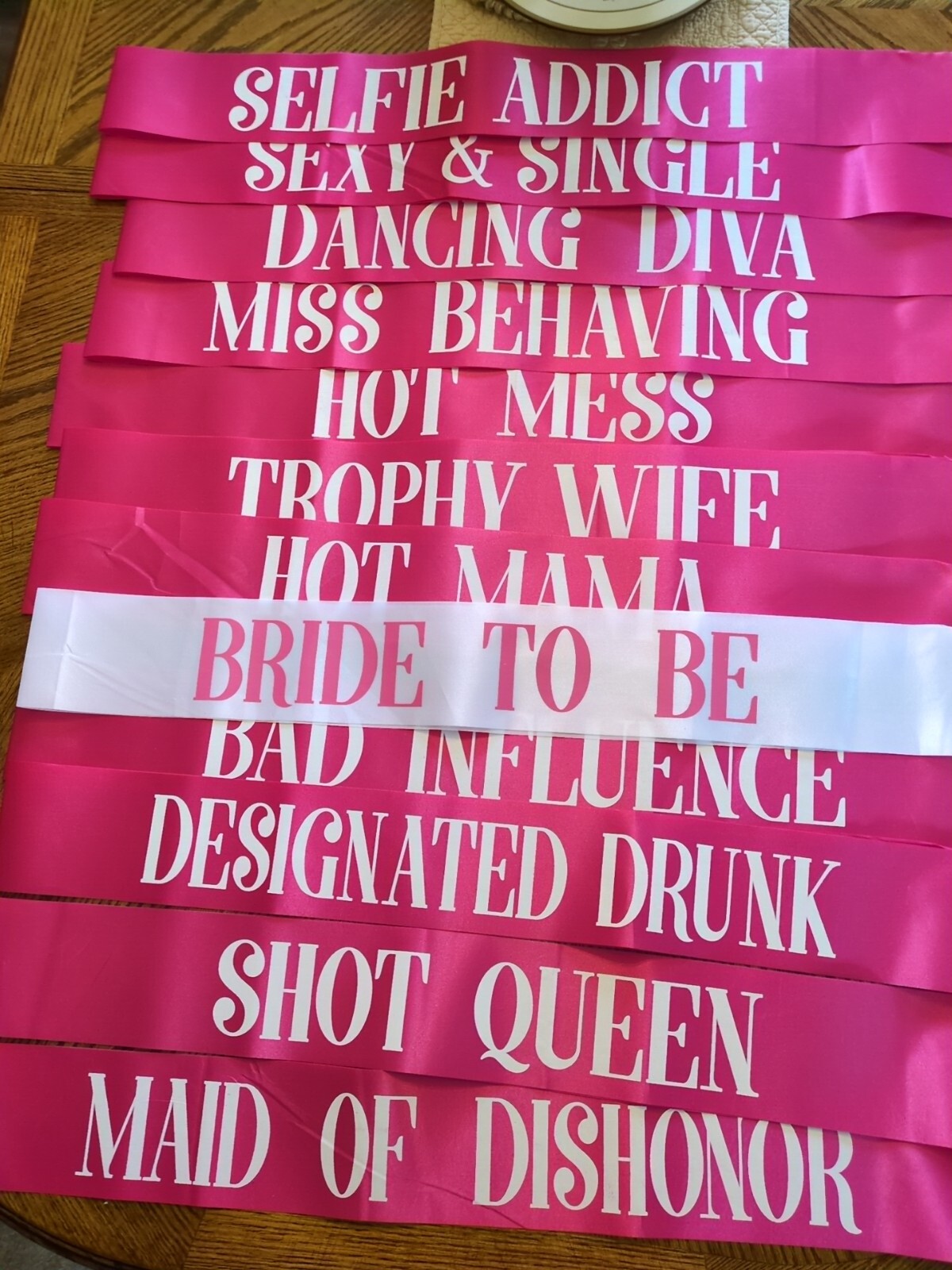Bachelorette Party Sash Set (12 pcs) – Pink w/ White Bride to Be Sash – Bridal