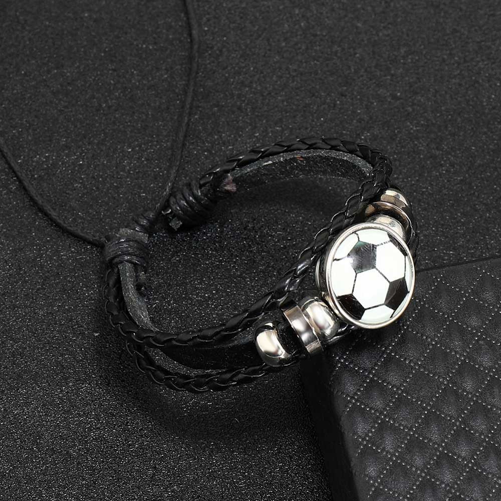 Luminous Football Fan Bracelet for Men Adjustable PU Leather Hand Rope Gift