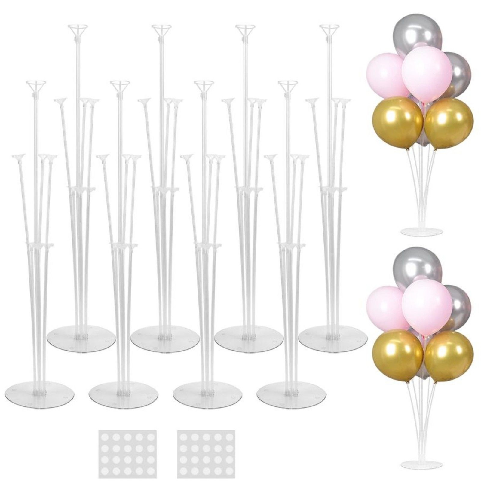 8 Sets Tabletop Balloon Stand Kits Reusable Centerpiece Display Holder with Base