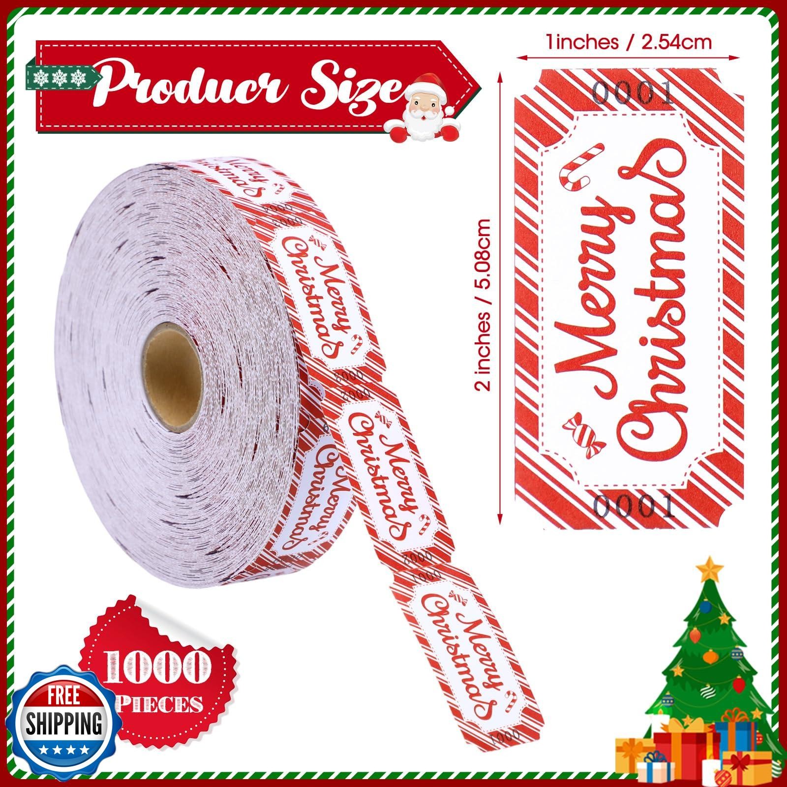 Pasimy 1000 Pcs Christmas Tickets Roll Single Merry Christmas Raffle Tickets