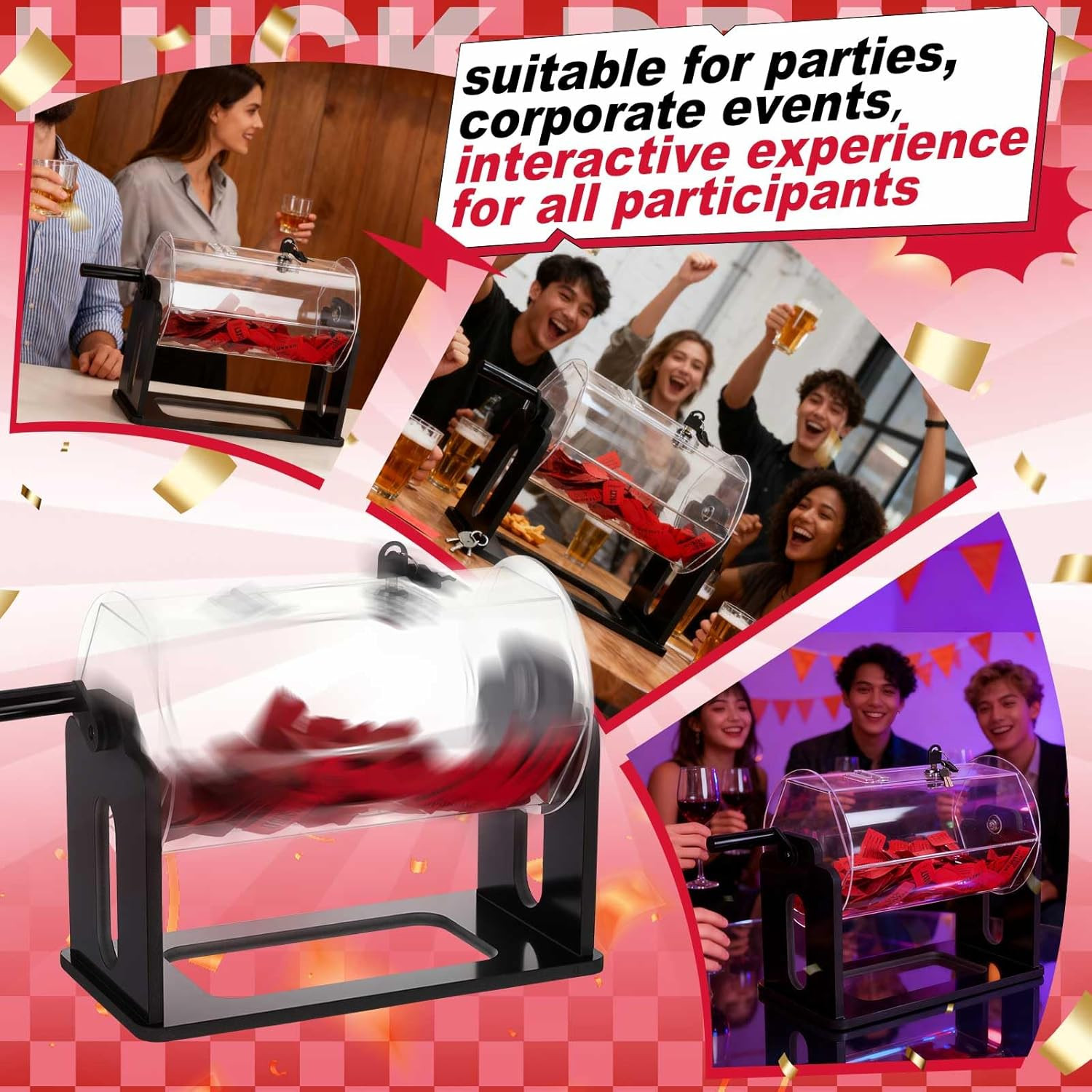 Clear Acrylic Raffle Drum with Shaking Hand – Hexagon Ticket Spinner Box