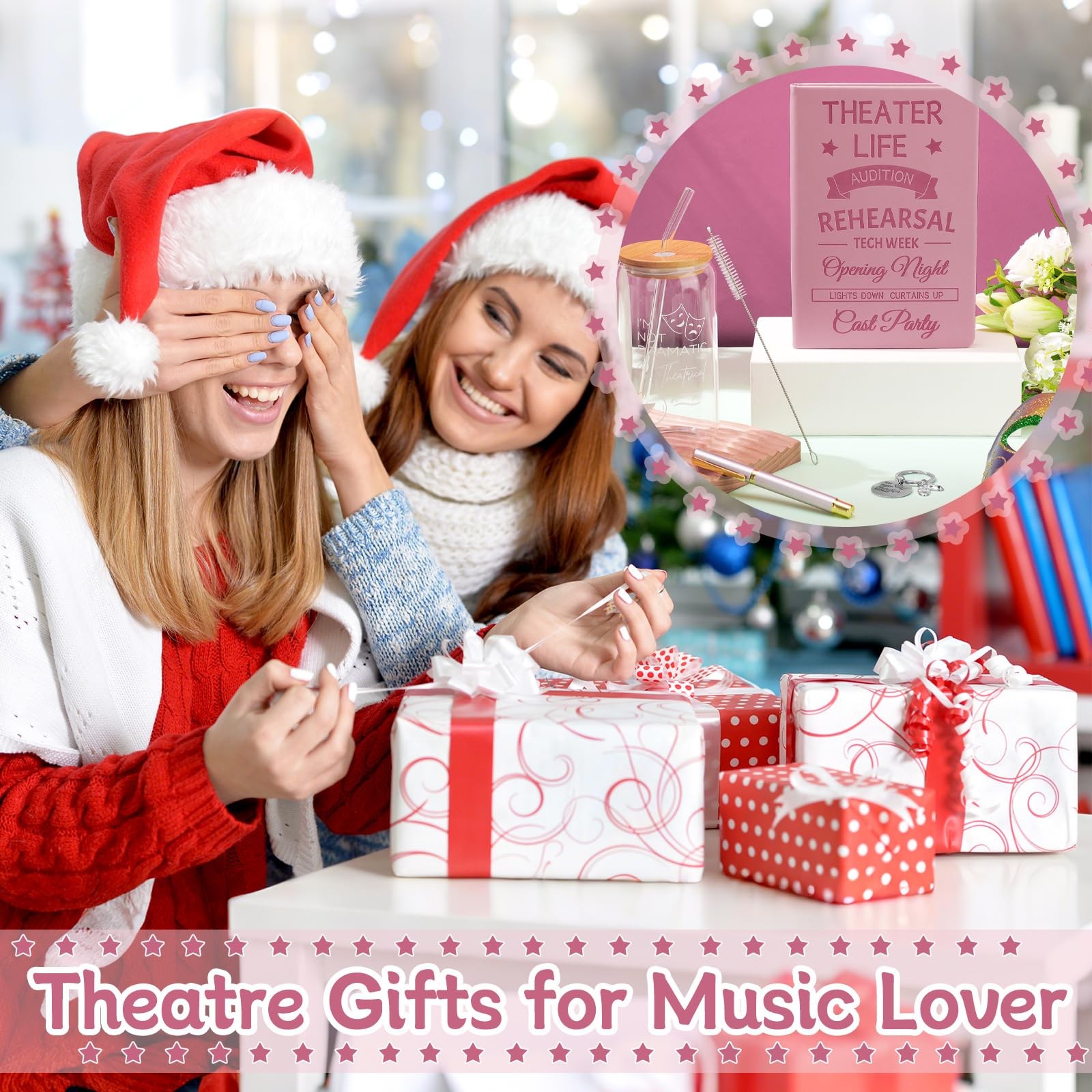 4 Pcs Theatre Gifts for Women Teens Theater Life 16oz Glass Cup Leather Notebook