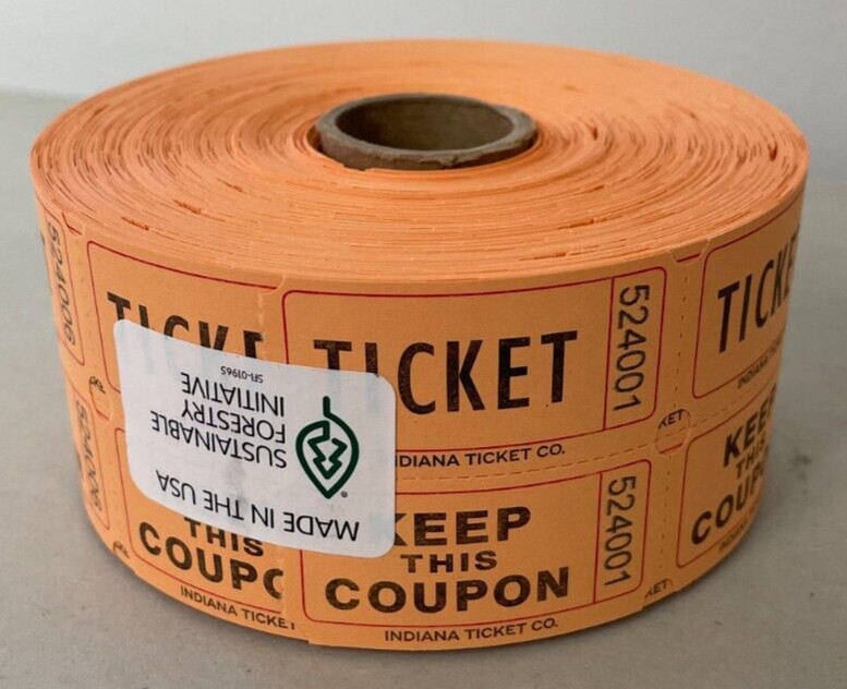 8 Roll Deal of Raffle Tickets 1000 Double Stub Tickets Each Roll