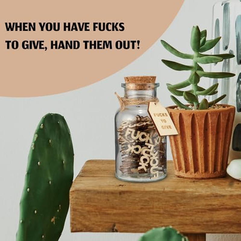 Wooden Letter Cutout Jar – 100 F’S to Give, Funny Gag Gift, White Elephant