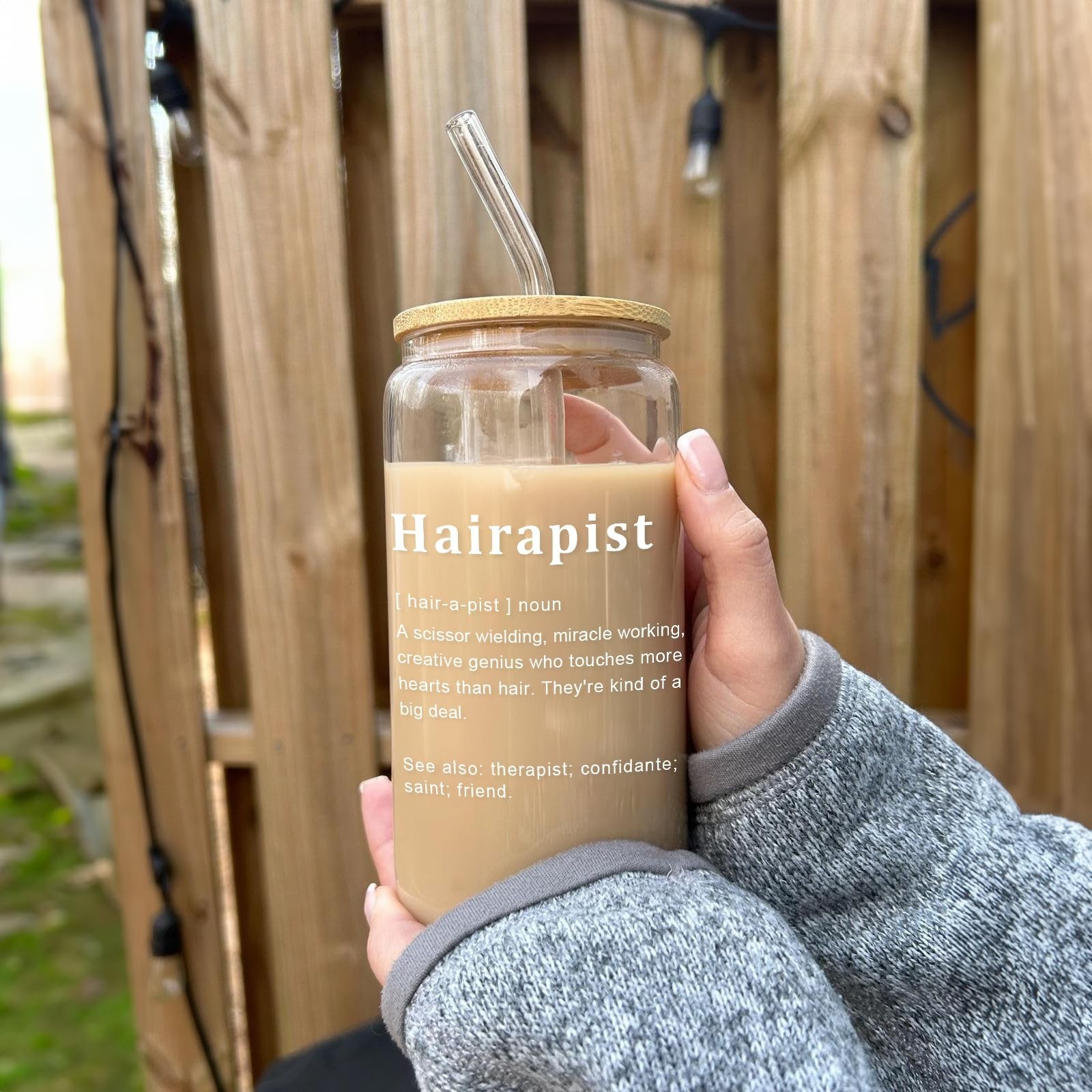 Hairdresser Gifts for Women – Hairapist Glass Cups with Lids and Straws, Barb…