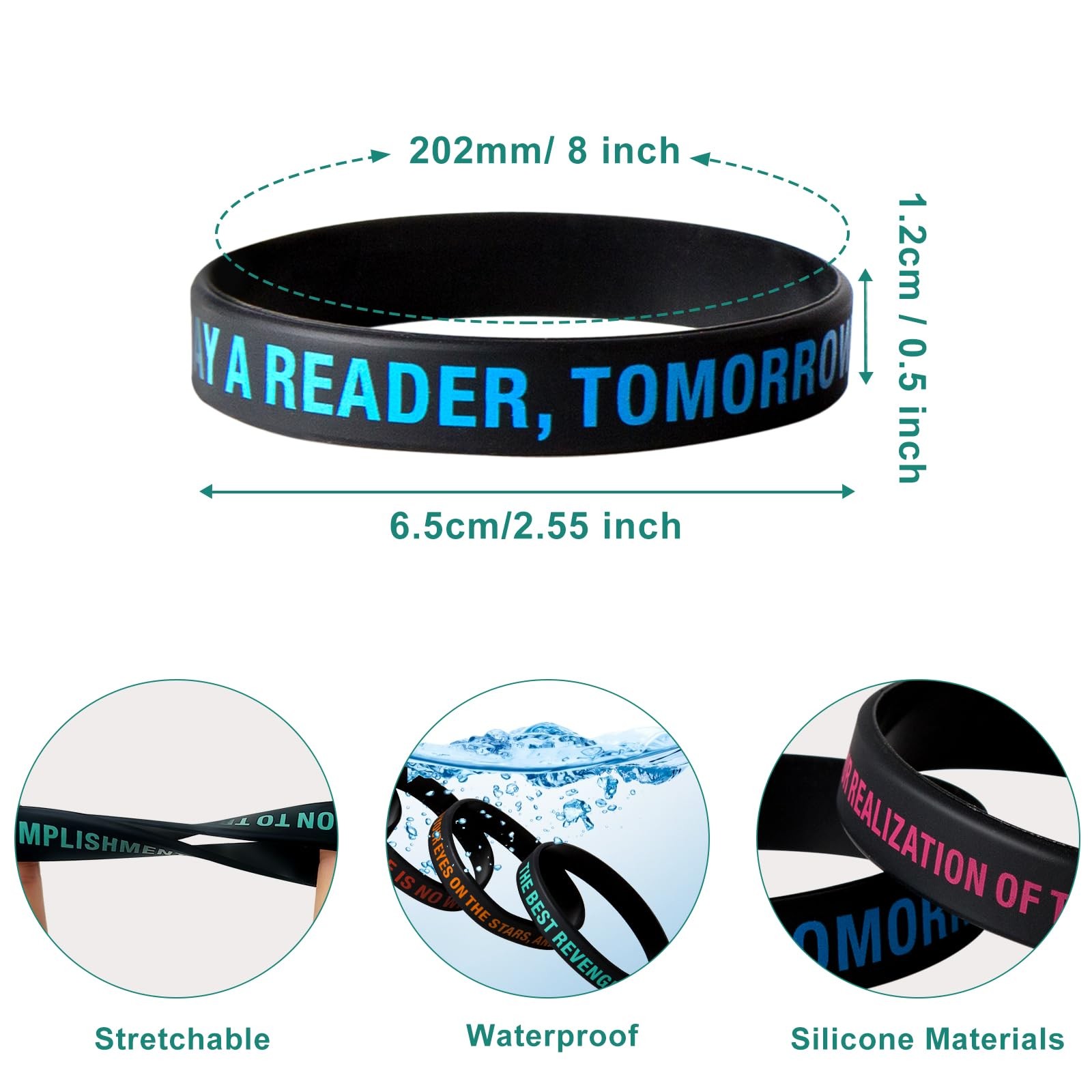 Inspirational Quote Bracelets 8 inches circumference, 0.5 width, Black