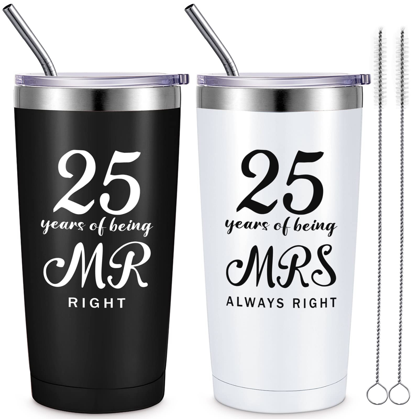 Cunhill 2 Pcs Mr. Right Mrs. Always Right Travel Tumbler Set 20 oz Wedding En…
