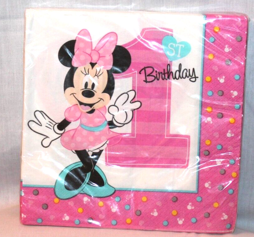 NEW IN PACKAGE BABY 1ST BIRTHDAY MINNIE MOUSE 16-LUNCH NAPKINS PARTY SUPPLIES