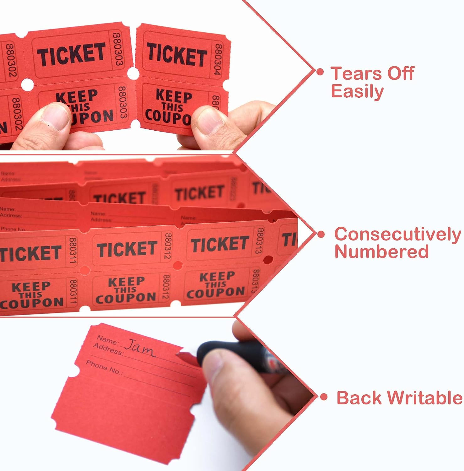 Homrelaxy 2000 Pcs 1000 Pairs Raffle Tickets, 50/50 Double Raffle Tickets, 250