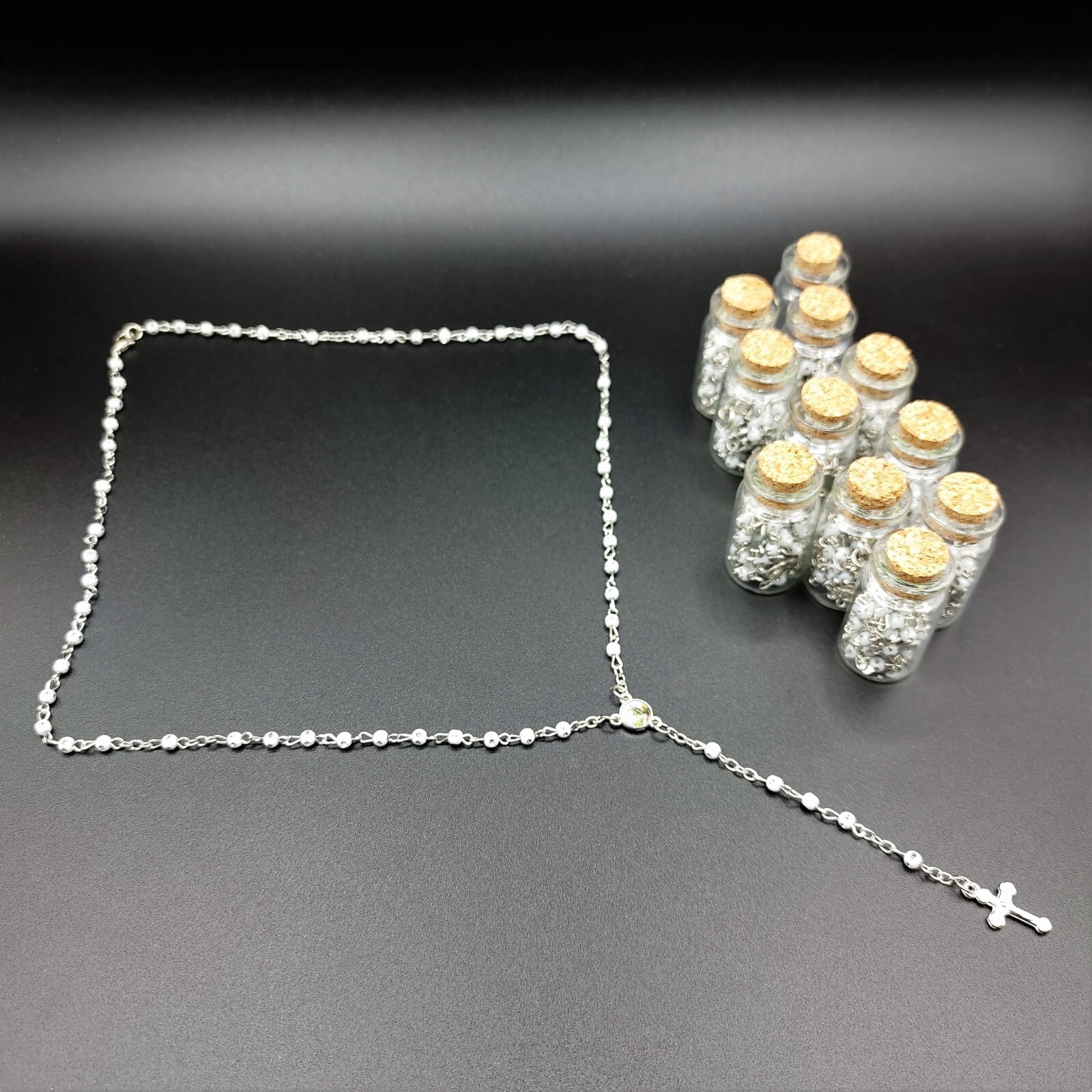 US 4/12pcs White Bead Rosary Necklace in Wishing Bottle Recuredo De Bautizo