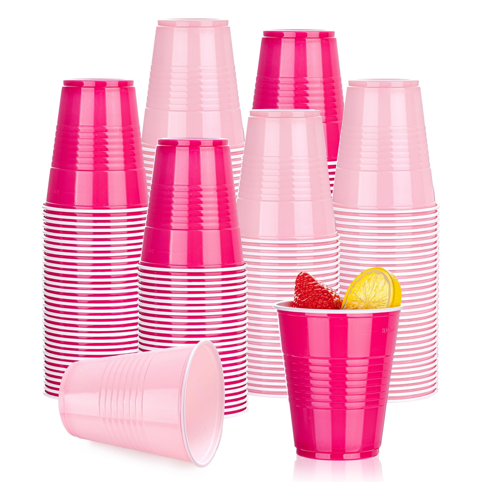 WELLIFE 12 OZ Pink Party Cups – 100 Pack Dual-Pink 100PCS, D-Pink&Hot