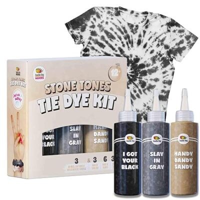 Tie Dye Kit with Black Grey Tan Dyes and Accessories
