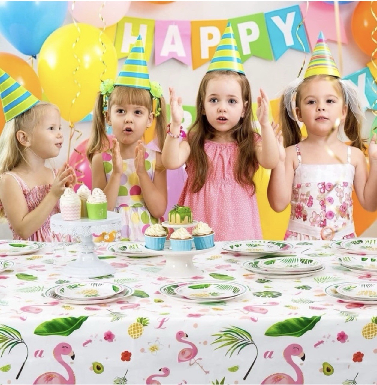 Flamingo Happy Birthday Cake Topper & Tablecloth Bundle NEW