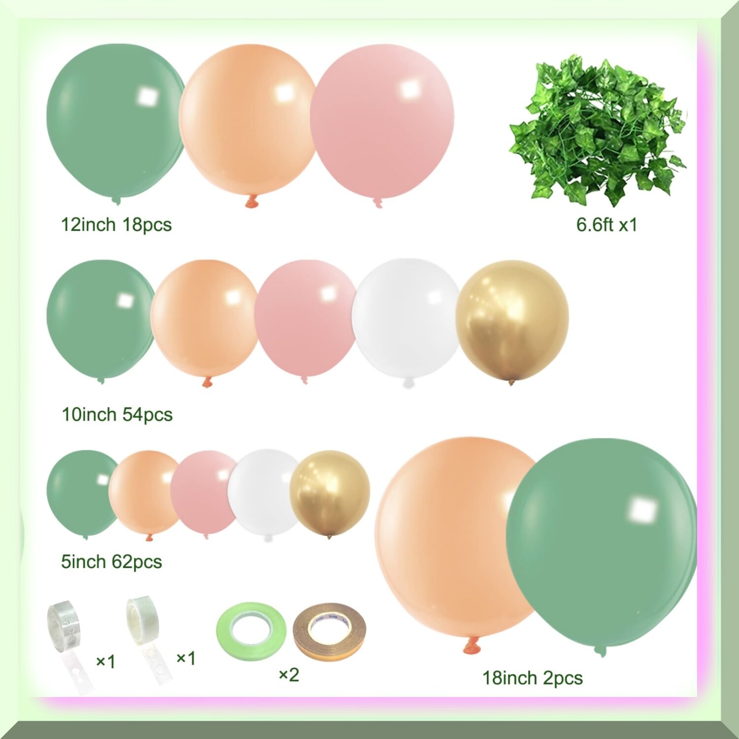 Balloon Garland Kit Sage Olive Green Peach Blue