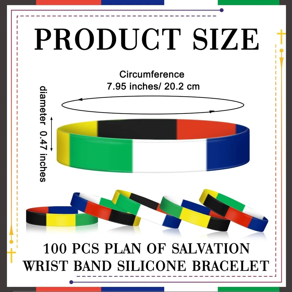 100 Pcs Bulk Plan of Salvation Wrist Band Wordless Silicone Bracelet Bible Sa