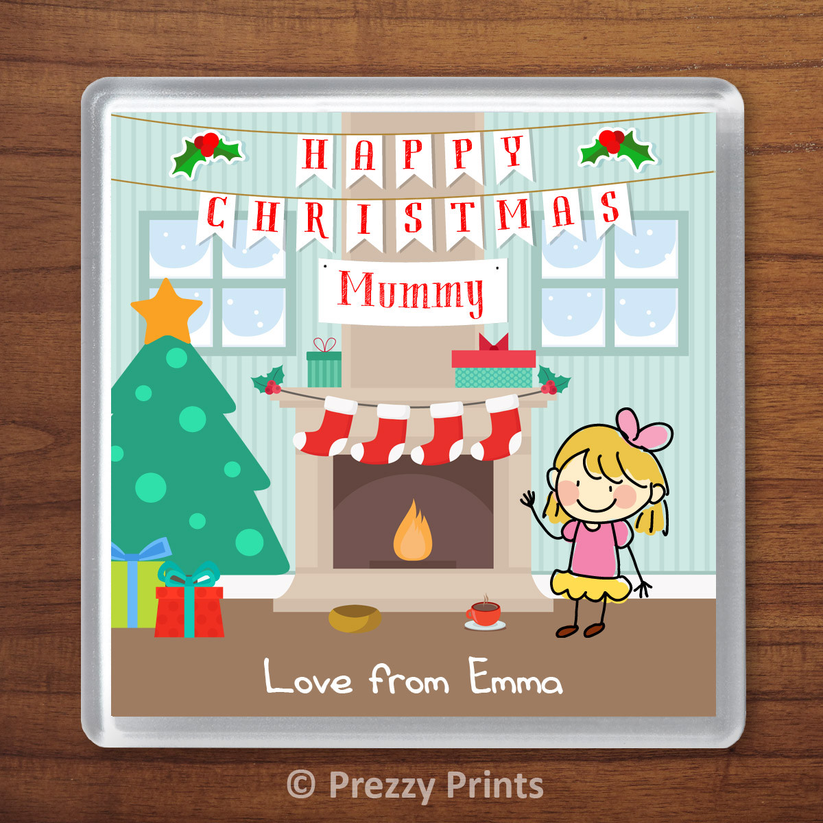 Personalised Christmas Gift Coaster From 1 Child Mummy Daddy Grandad Nanny Xmas