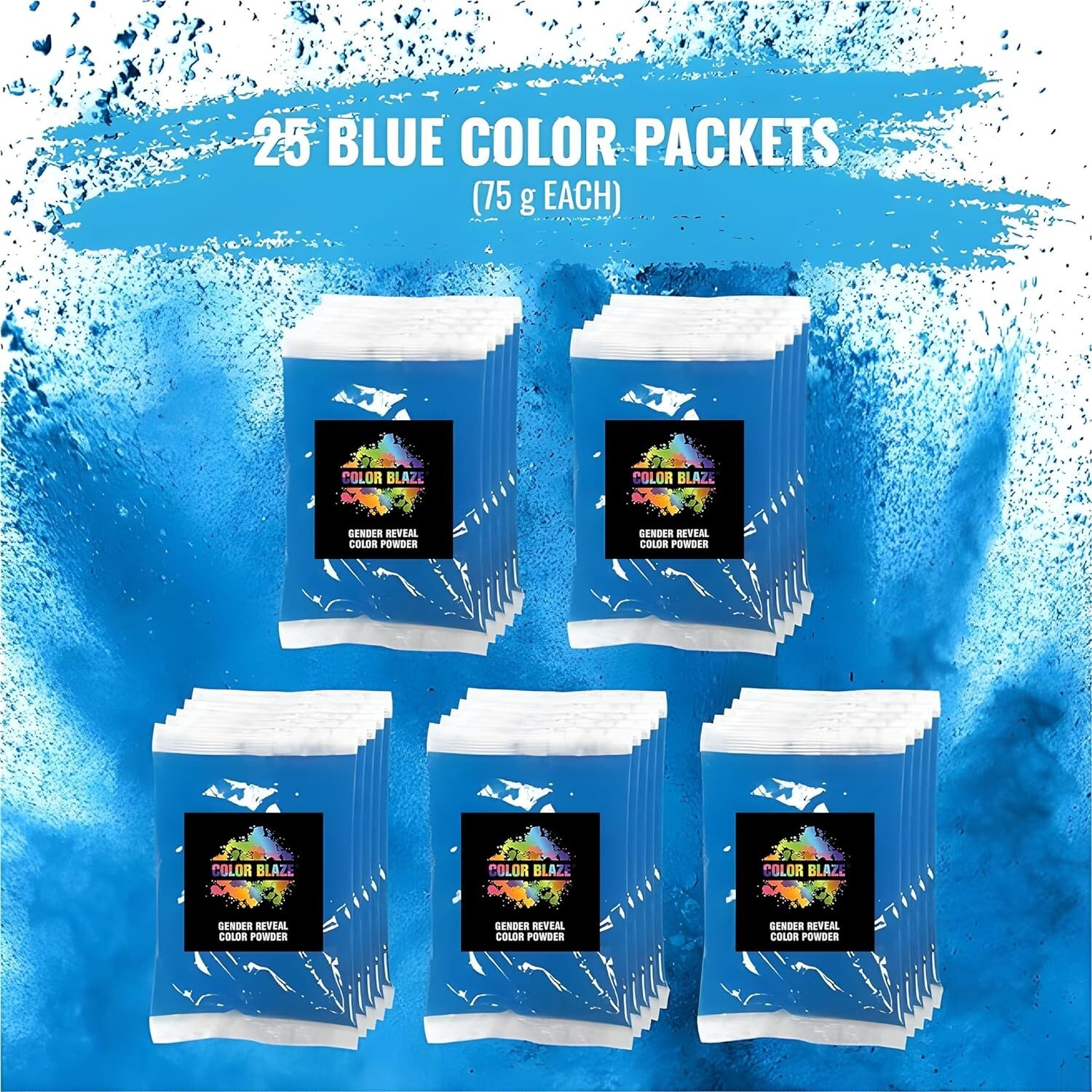 Color Blaze Color Powder Packets – 75 g Each – 25 Packs Blue Baby Gender Reveal