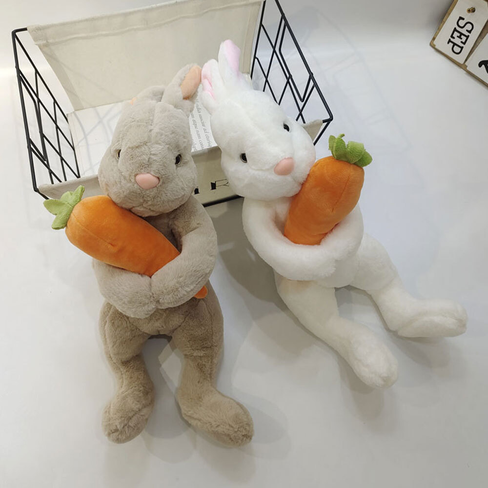 Easter Day Cute White Grey Sitting Bunny Hugging Carrot Simulated Rabbit Doll AE