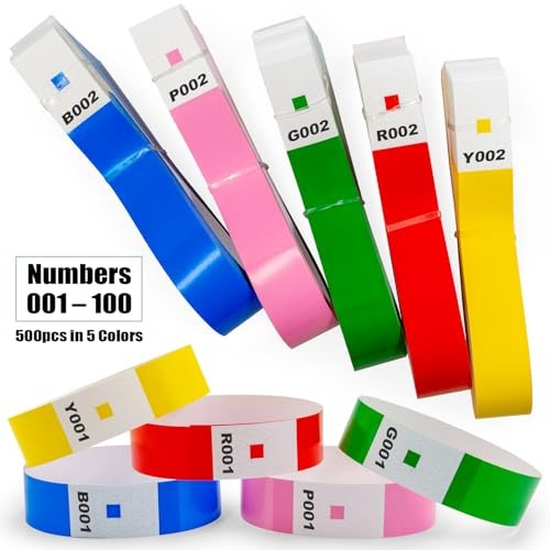 500 PCS Paper Wristbands for Events, 5 Colors Mixed Disposable Wristbands with