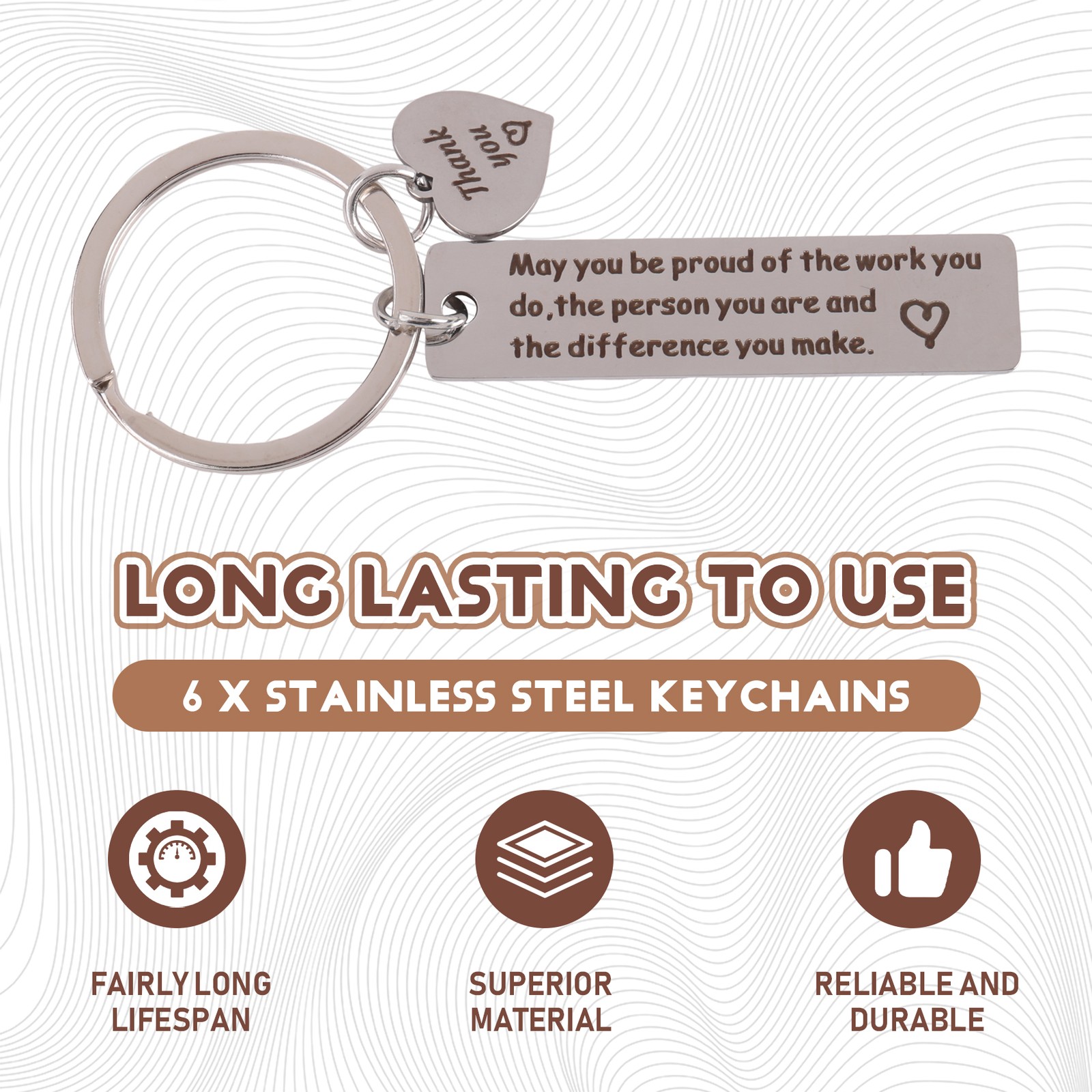 6 Pcs Thank You Gifts Keychain Appreciation Keychain Make a Difference3026