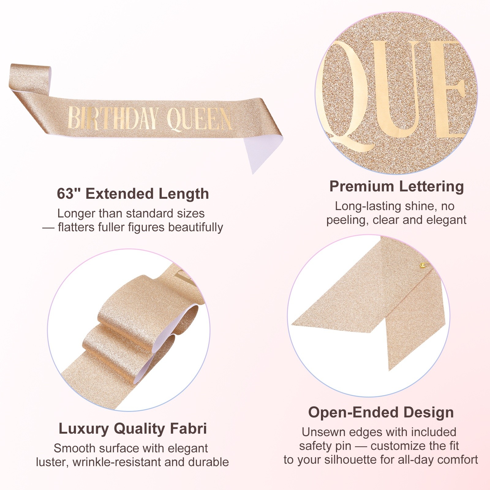 1-Set Birthday Sash, Sequined Fabric Birthday Gifts Decor [Rose Gold]