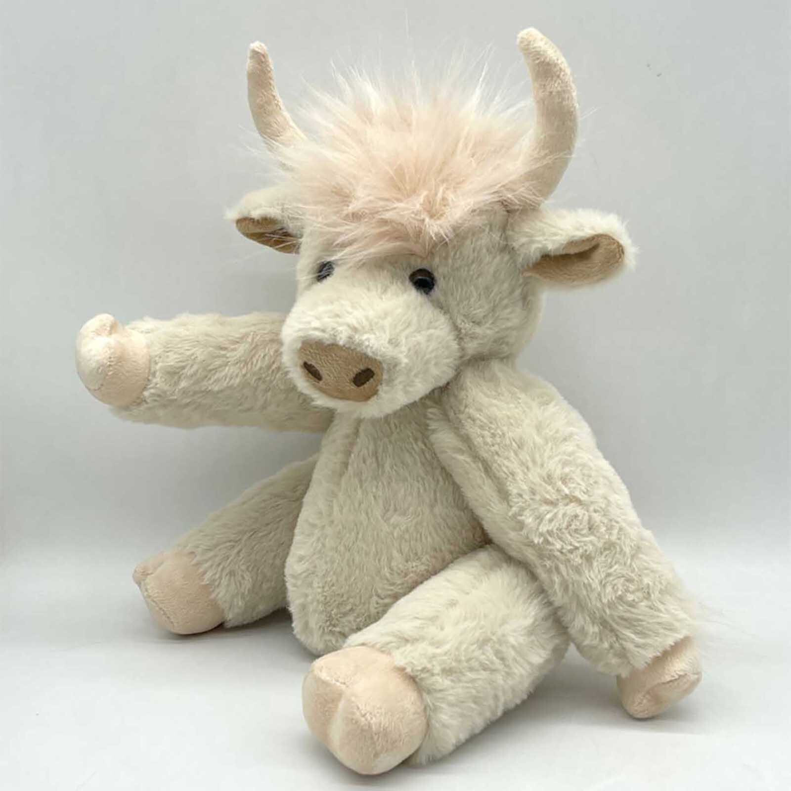 Lifelike Scottish Cow Stuffed Animal Posable Joints Highland Cow Plush Doll Toy
