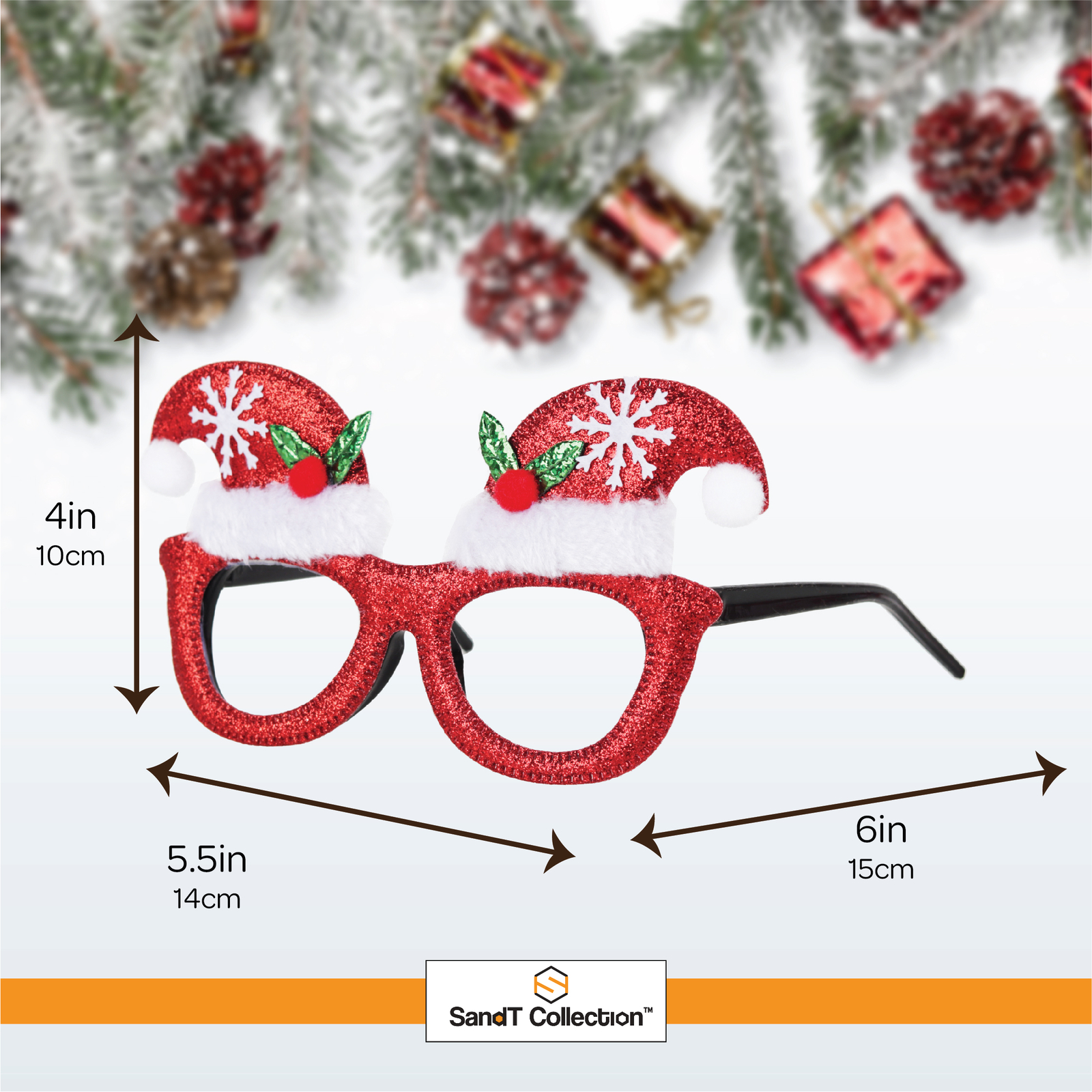 SandT Collection Christmas Eyeglasses-Set of Glasses without Lenses for Holidays