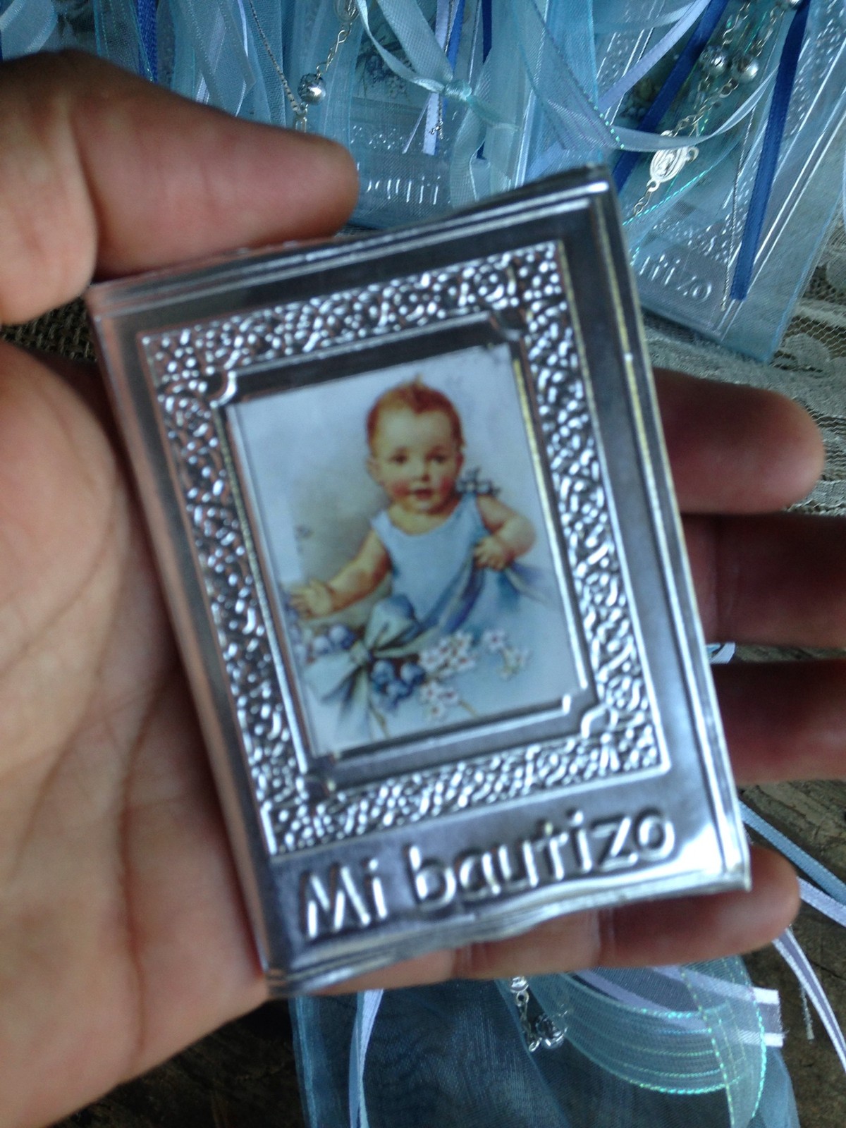 12 Pc Blue Baptism Favors/ Recuerdos De Bautizo En Repujado/ Prayer Book