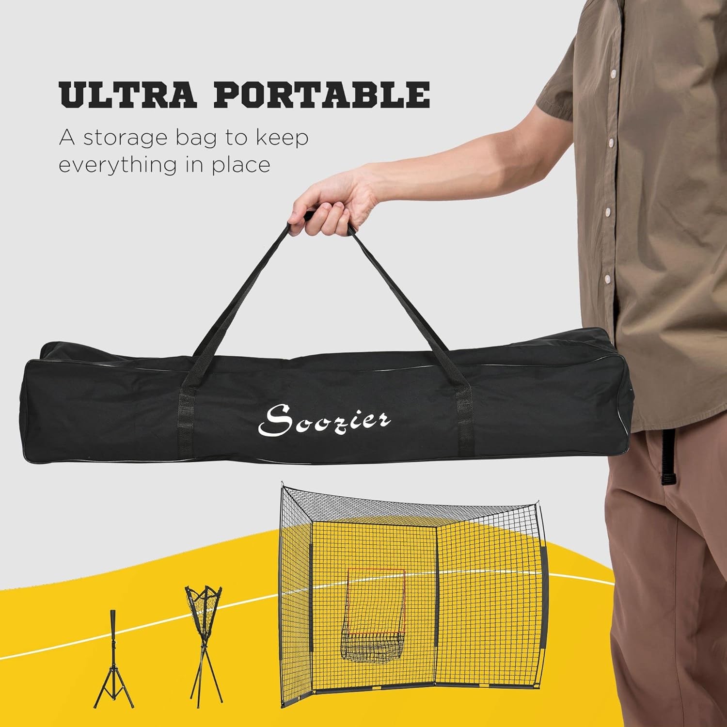 Soozier 17′ x 5.5′ Baseball Net with Strike Zone, Tee, Caddy,and Carry Bag,Black