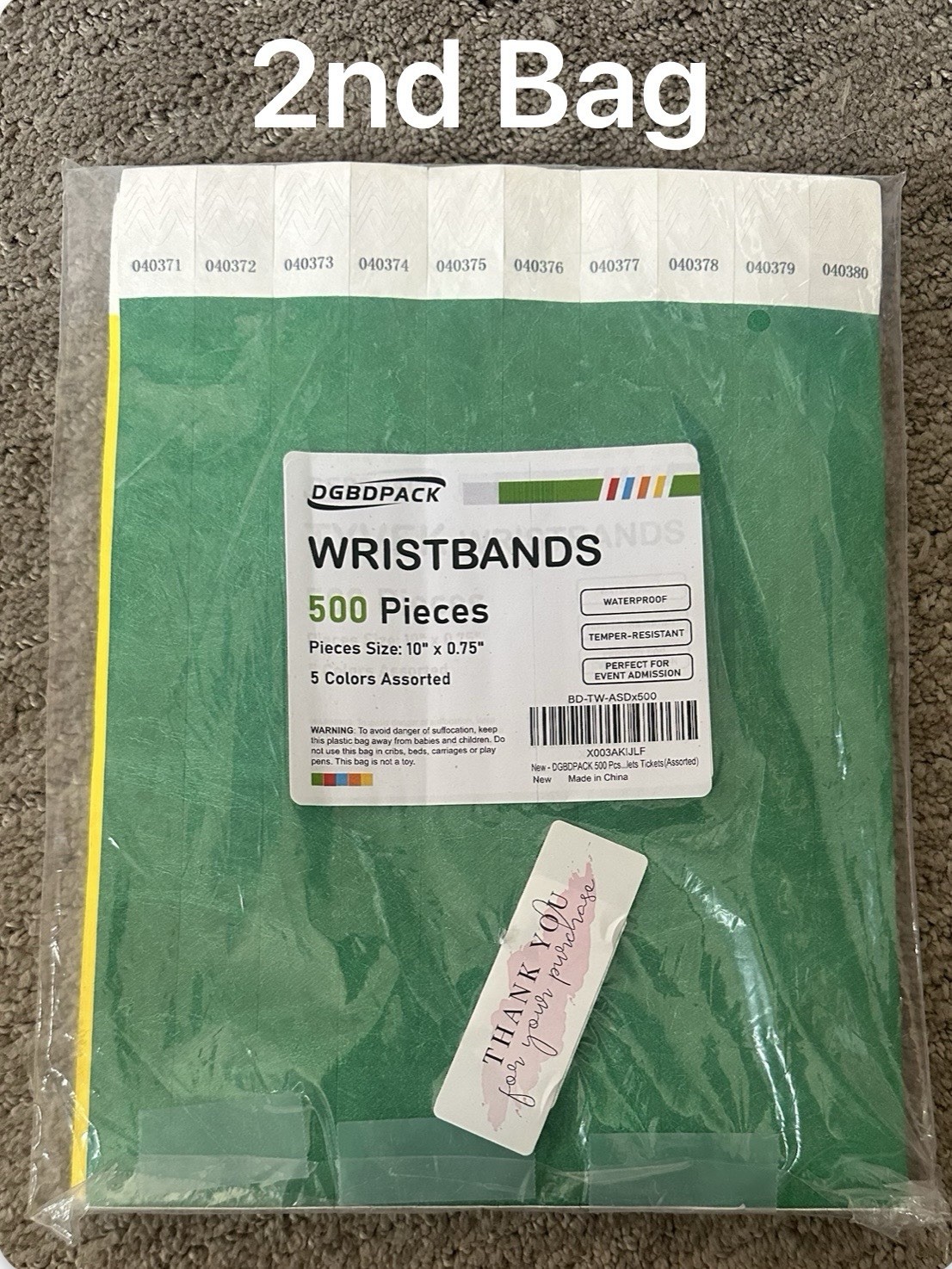 500 Tyvek Wristbands DGBDPACK 5 Asst Colors Event Admission Bands New & Unused