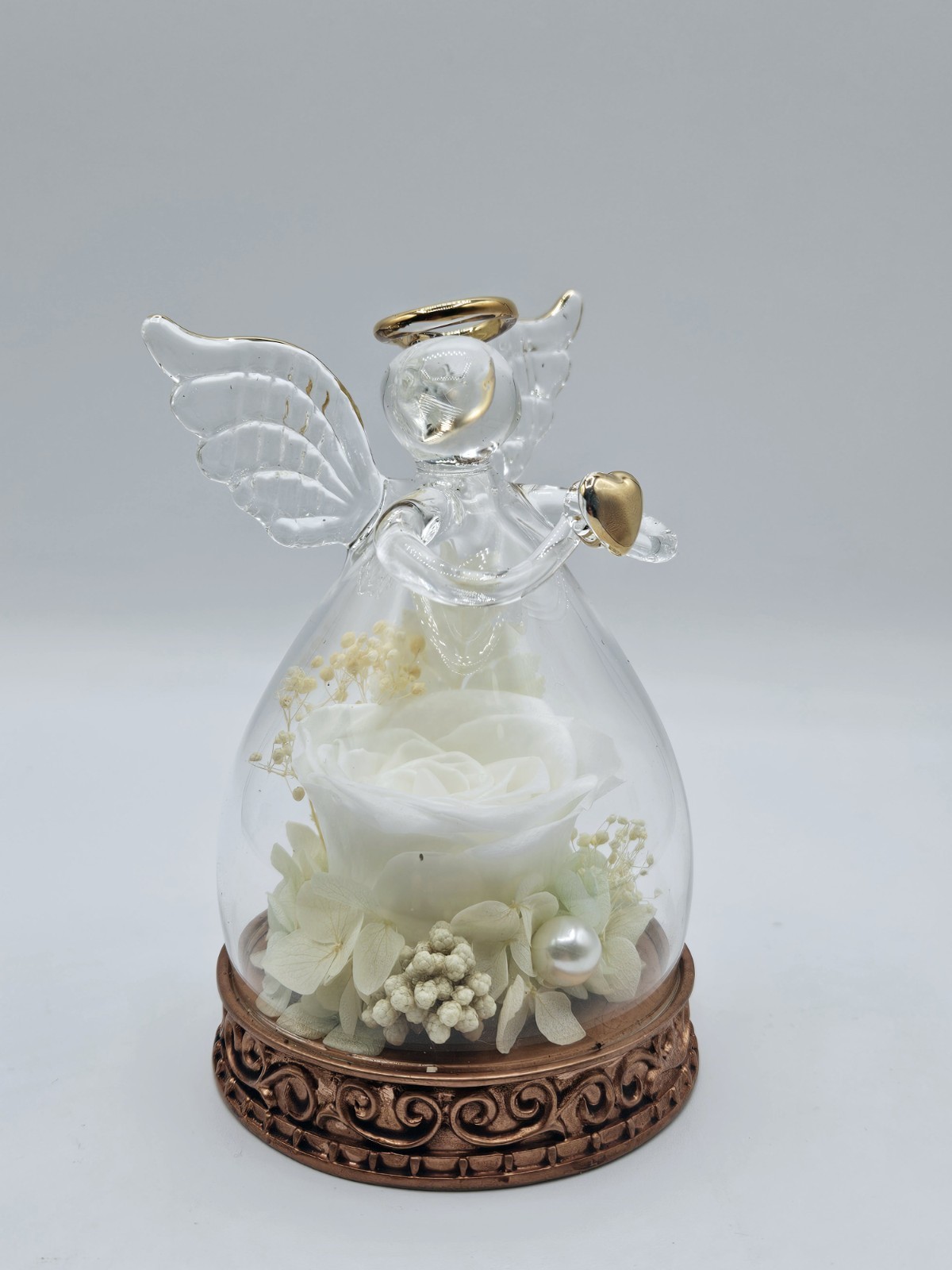 Angel Glass Dome Preserved Rose LED Light Gift Romantic Decor w/ Box
