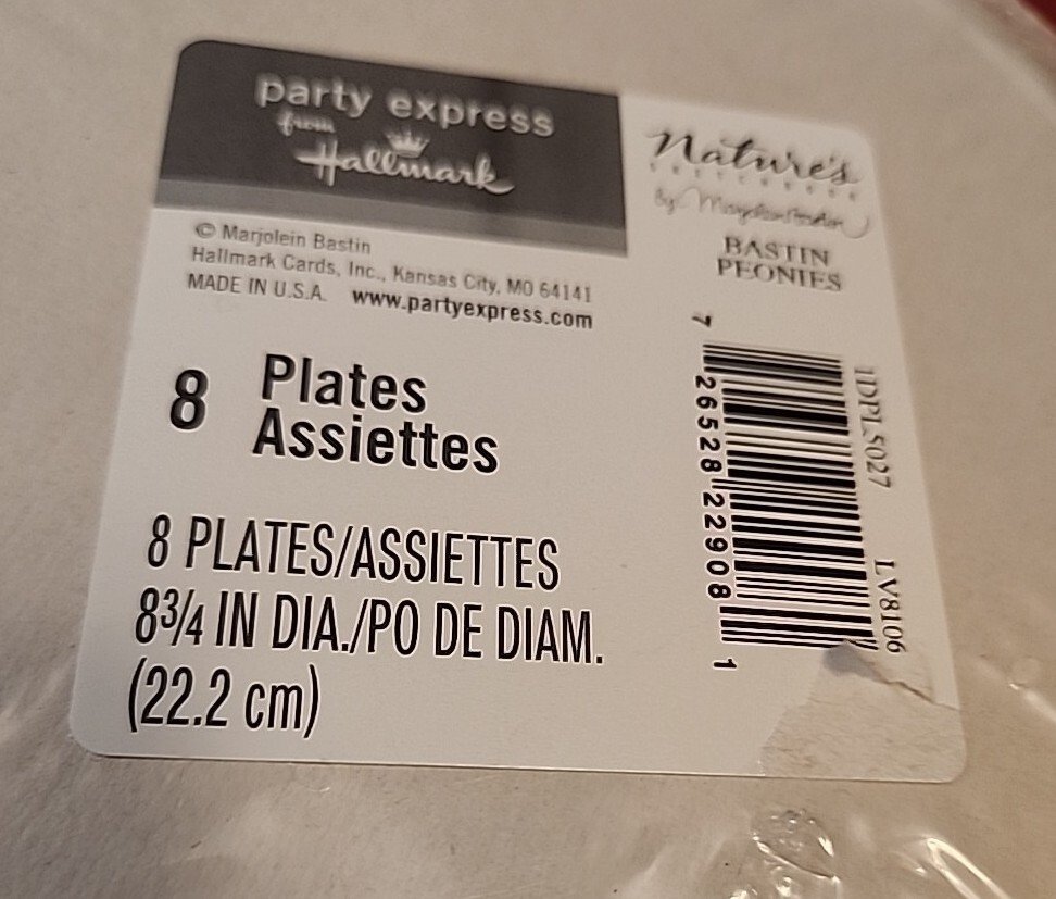 Hallmark Party Express Bastin Peonies Floral Paper Plates 8 Pack 8 and 3/4 Inch